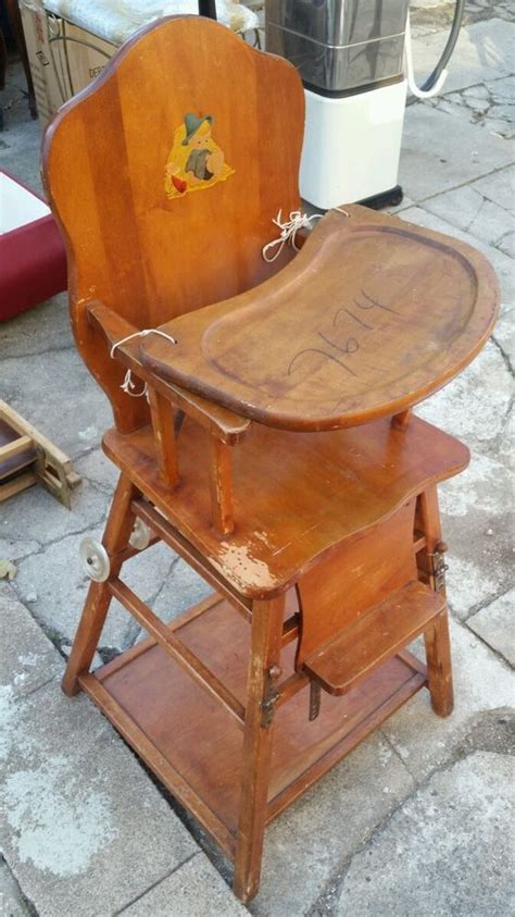 Wear marks on the screws and veneer (see photo). Vintage Mid Century Oak Wood Folding Baby High Chair by ...