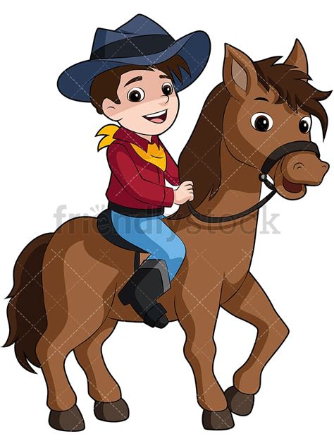 Boy Cowboy Riding Pony Horse Cartoon Vector Clipart Friendlystock