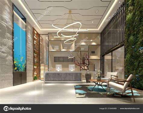 Render Luxury Modern Hotel Entrance Lobby — Stock Photo © Mtellioglu