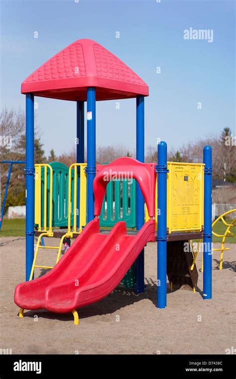 Childrens Playground Slides Outdoors School Grounds Stock Photo Alamy