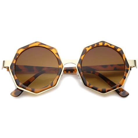 Women S Oversize Octagon Geometric Round Sunglasses A132 Round Sunglasses Round Metal