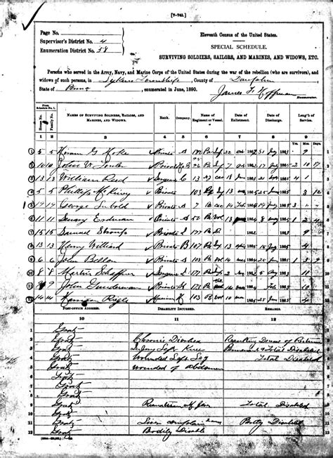 Civil War Blog Us Census Returns 1890 Veterans Schedules