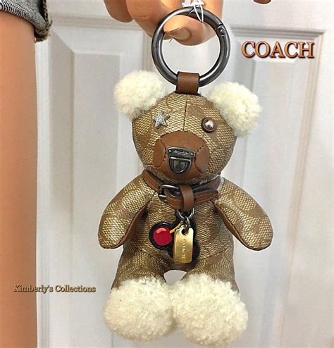 Coach C Cherry Teddy Bear Keychain Handbag Signature Leather Purse