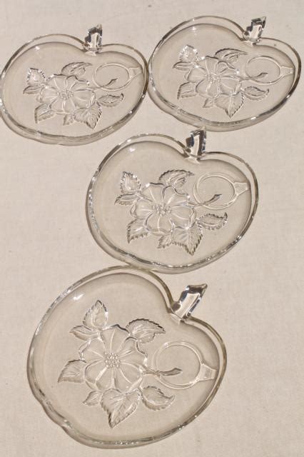 Vintage Hazel Atlas Orchard Crystal Apple Blossom Glass Snack Plates