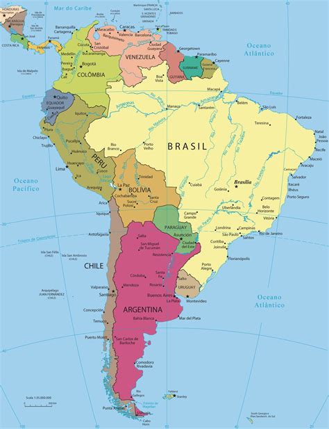 Mapa Político da América do Sul Latin America Map South America Map