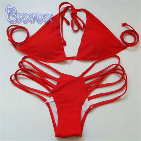 Brazilian Beach Biquini Female Solid Red Black Thong Swimsuit Women
