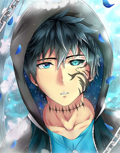 Anime Boy Sudadera Con Capucha Ojos Azules Auriculares Pintura