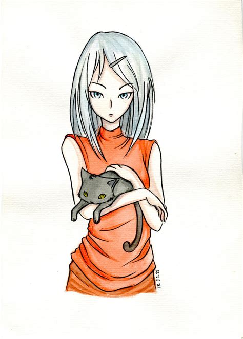 Girl Holding Cat By Menstos On Deviantart