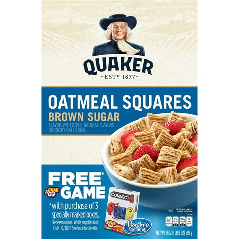 Quaker Oatmeal Squares Breakfast Cereal Brown Sugar 21 Oz Box