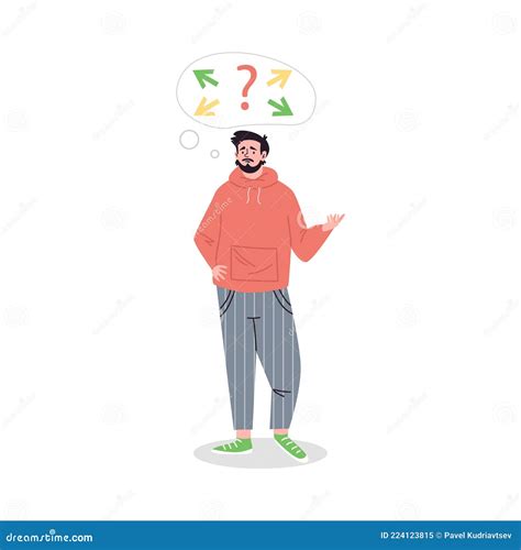 Confused Man Doubting And Hesitating Cartoon Vector Illustration
