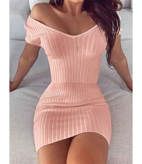 Sexy V Collar Solid Color Bodycon Knit Dress