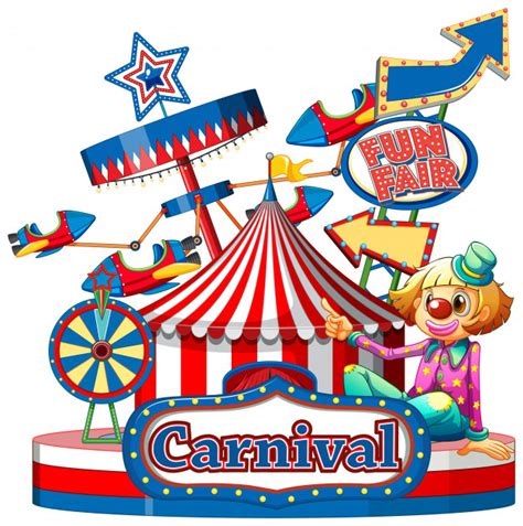 Carnival Sign Template With Many Rides In Background Free Vector
