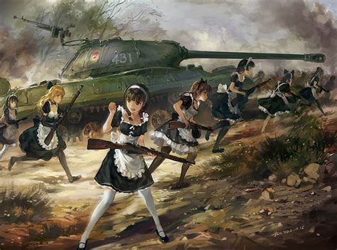アニメの女の子、 ソビエト軍、 軍隊、 ソ連、 戦車、 戦争、 Ppsh 41、 冬、 Hdデスクトップの壁紙 Wallpaperbetter
