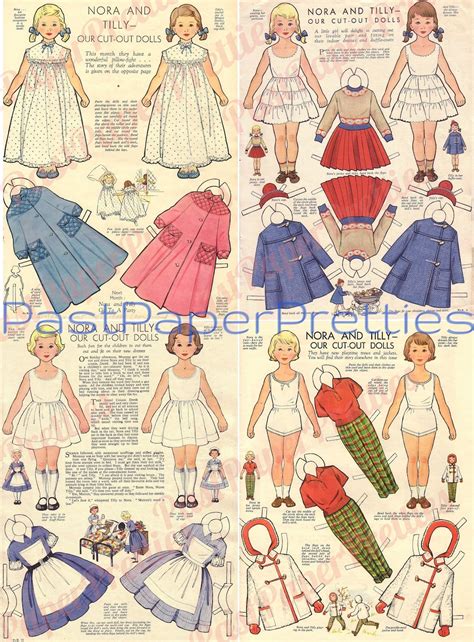 Vintage Paper Dolls Nora And Tilly Cute Girls Printable Pdf Etsy Uk