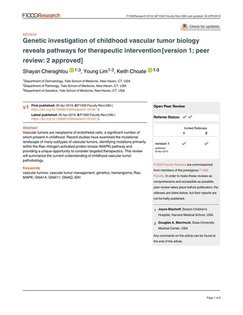 Pdf Genetic Investigation Of Childhood Vascular Tumor Biology Reveals