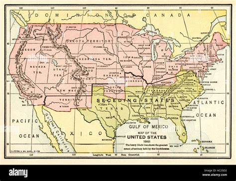 Mapa De Los Estados Unidos En 1861 Al Inicio De La Guerra Civil