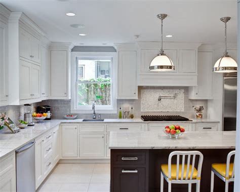 This once closed off space gains light from the two adjacent rooms. Gray Subway Tile Backsplash | Houzz