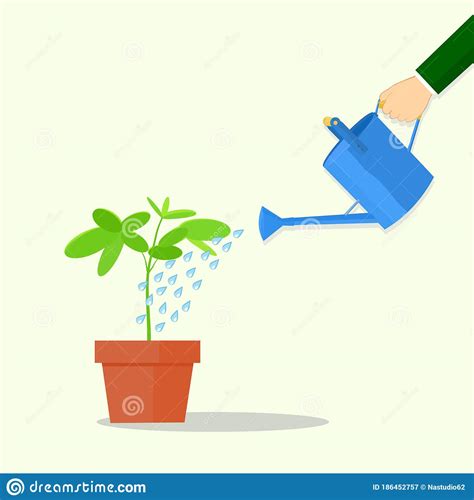 Vector Hand Holding Watering Can Watering Plant In Pot Flat Design
