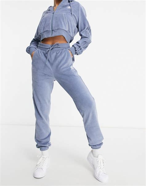 Adidas Originals Cotton Relaxed Risqué Velour Joggers In Blue Lyst