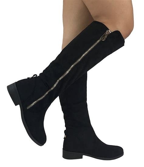 Womens Fiorina Knee High Boots Soft Faux Suede Flat Heel With Side Zipper Black Ci18774wuk3