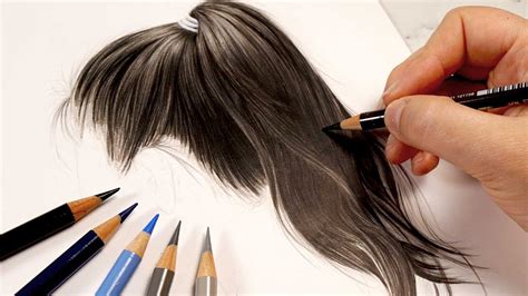 How To Draw Black Hair With Colour Pencils Polychromos Tutorial Youtube