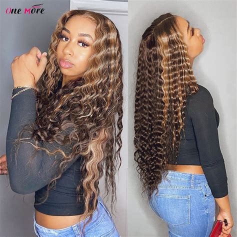 Highlight Loose Deep Wave Wig Colored Human Hair Wigs Honey Blonde Deep Curly Lace Front Human