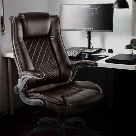 Colamy High Back Leather Executive Computer Desk Chair Flip Up Arms And Adjustable Rock Tension