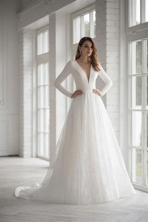 Simple Modern Satin Crepe Open Front Ivory Long Sleeves Wedding Dress