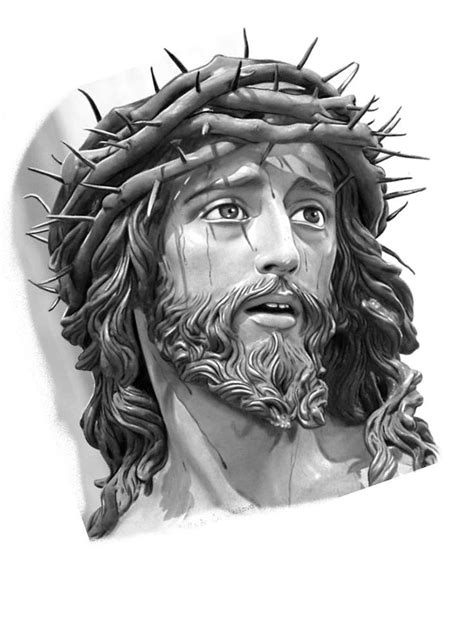 A Black And White Drawing Of Jesus With The Crown Of Thorns On His Head