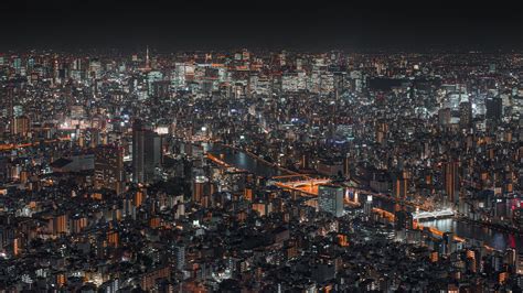 Download Wallpaper 1600x900 Night City Buildings Aerial View