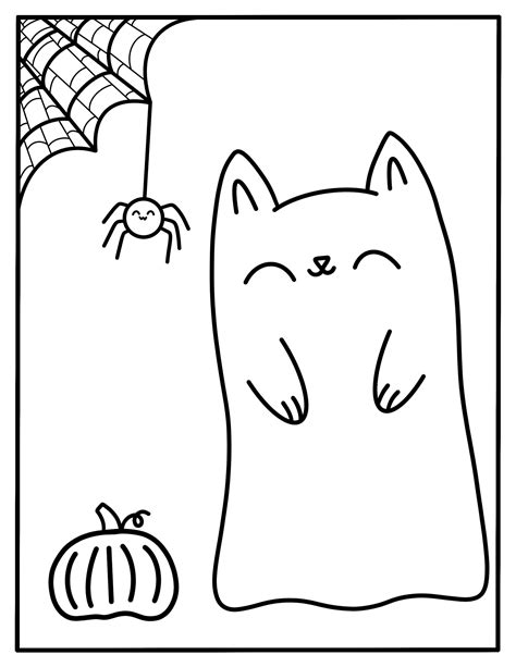Halloween Ghost Cat Coloring Page Etsy