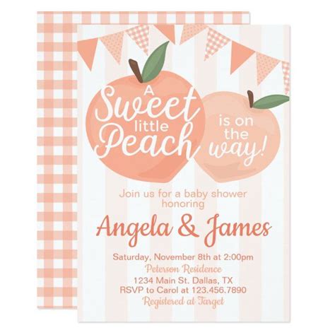 Celebrate that special baby on the way by personalizing one of our beautiful digital baby shower invitation designs today. Sweet Little Peach Baby Shower Invitation Invite | Zazzle ...