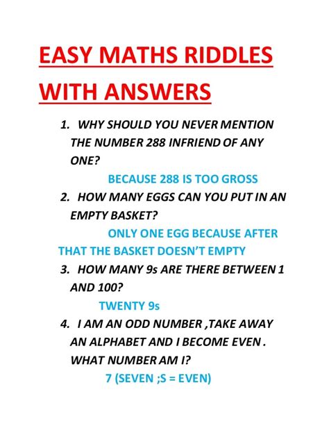 We would like to show you a description here but the site won't allow us. Easy maths riddles with answers