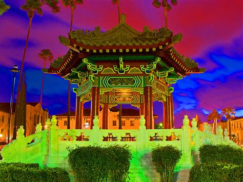 Chinese Gazebo Downtown Riverside California Spokane Night Photos