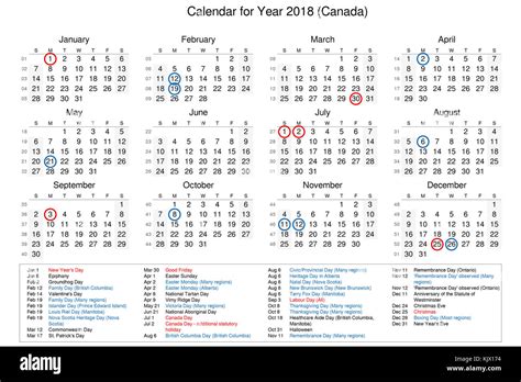Calendar Of Year 2018 With Public Holidays And Bank Holidays For Canada