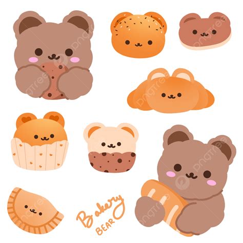 รูปสติ๊กเกอร์เกาหลี หมีและขนมปัง เบเกอรี่น่ารัก สำหรับตกแต่ง Png หมี