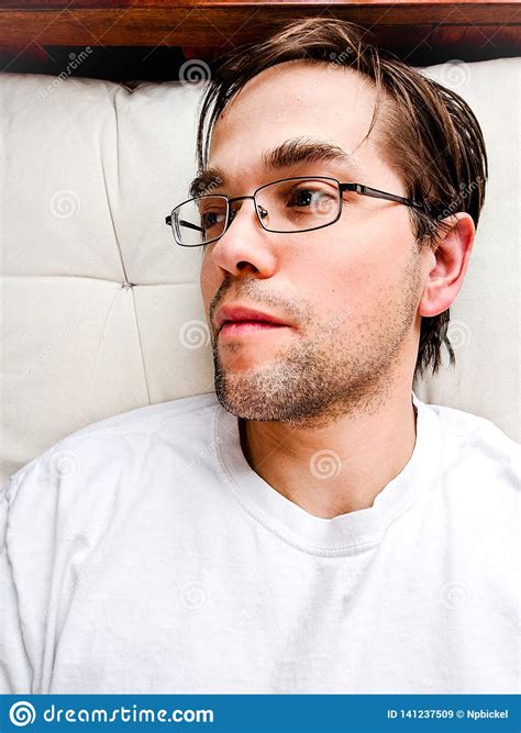 Tired Young Man Laying On Mattress Exhausted Stock Image Image Of