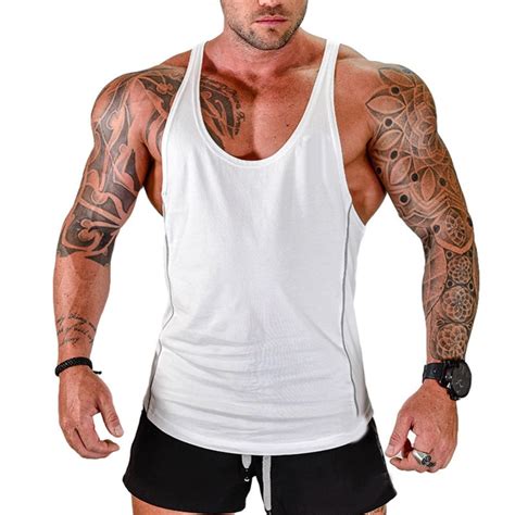 male athlete shirt hunk tank tops sleeveless white undershirt wife beater breathable workout