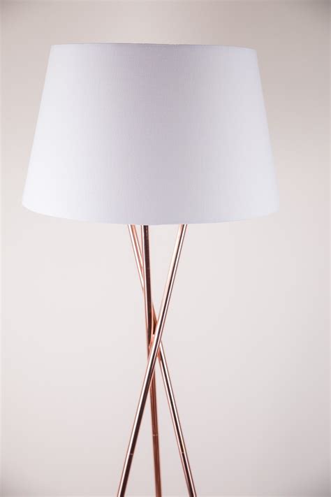 Copper Tripod Floor Lamp With White Fabric Shade