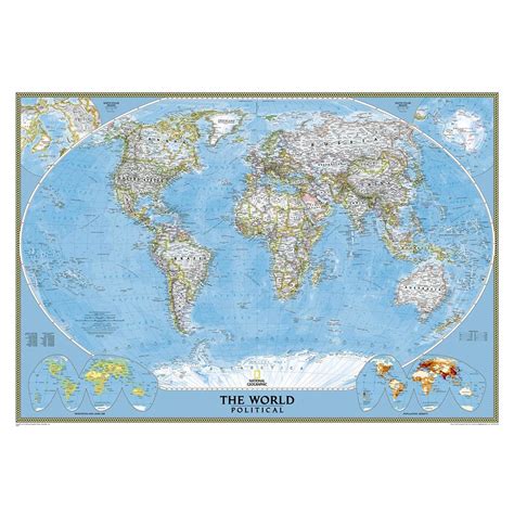 National Geographic Classic Political World Wall Map Free Shipping