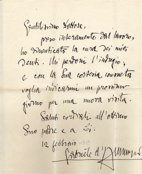 D Annunzio Gabriele Lettera Autografa Firmata Inviata A William Dunn