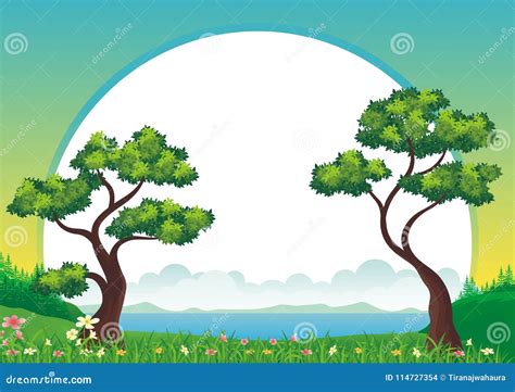 Lovely Cartoon Nature Landscape Background Stock Vector Illustration