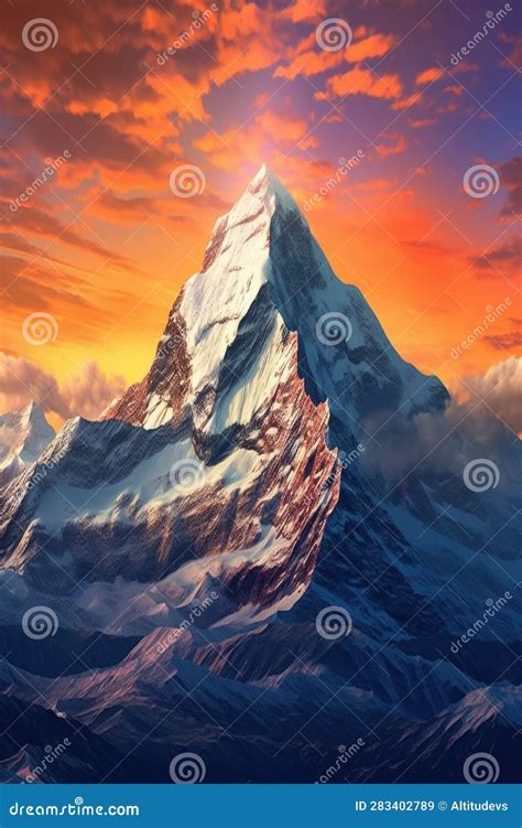 Majestic Snow Capped Mountain Peak At Sunrise Stock Image Image Of