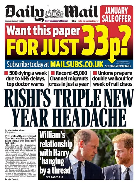 Daily Mail Front Page 2nd Of January 2023 Tomorrows Papers Today