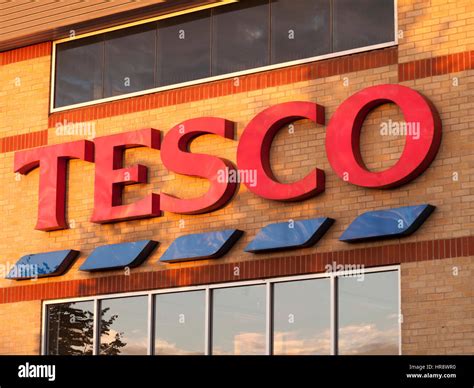 Tesco Supermarket Sign Over Main Entrance To Store Company Founded By