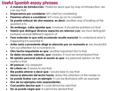Useful Essay Phrases For A Level Spanish Teaching Resources
