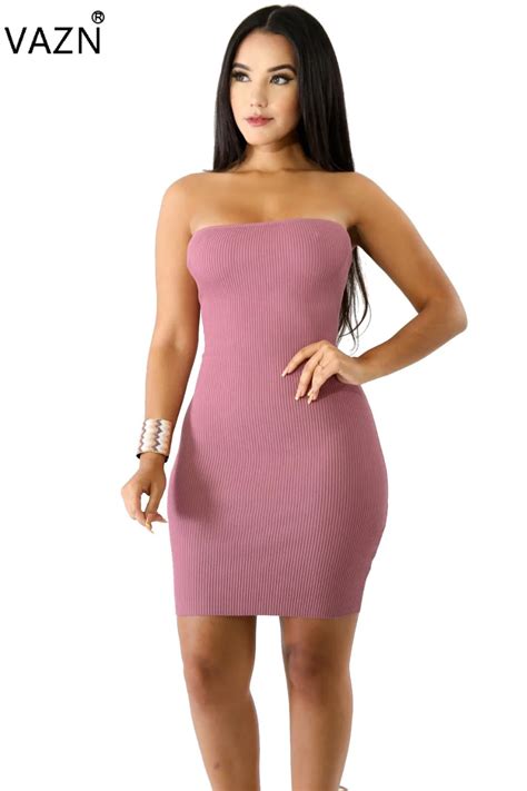 Buy Vazn 2018 Hot Fashion Top Design Sexy Women Dress Solid Strapless Back