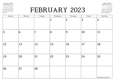 February 2023 Calendar Template Free Printable Word Searches