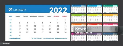 Kalender Perencanaan Mingguan 2022 Set Warnawarni Ilustrasi Stok