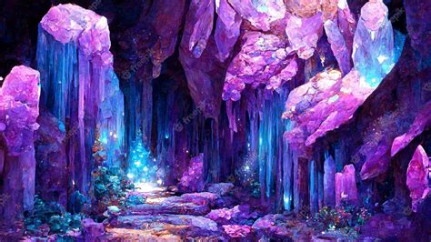 Premium Photo Purple Mystical Cave With The Magic Of Sparkling Crystals 3d Illustration